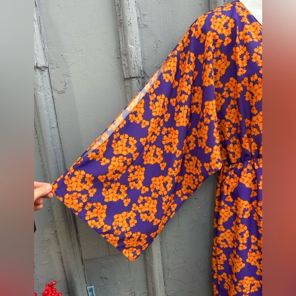 Borgo De Nora Elsa Tie Front Orange and Purple Floral Maxi Dress, size UK 10 (6) - Picture 9 of 15